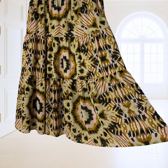 2 for $20 Rachel Zoe Tiered Midi Skirt Large Elastic Back Waist Detailed Print - Picture 5 of 13